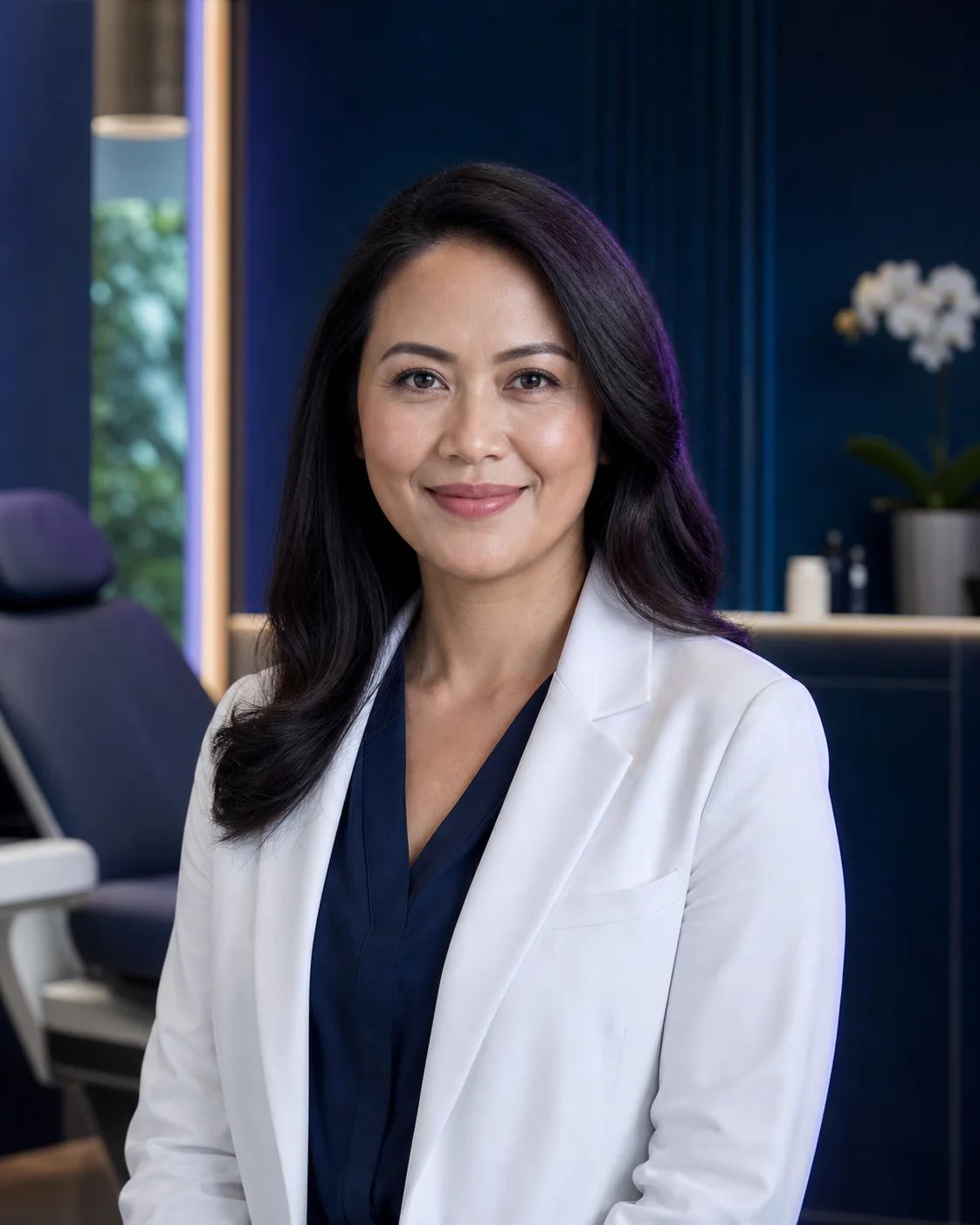 AI-generated illustrative portrait for the temporary Maya Santoso clinician profile